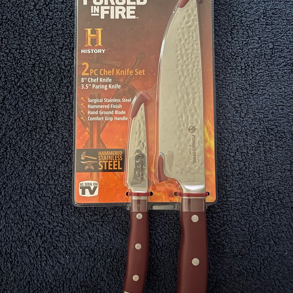 Forged in Fire 2PC Chef Knife Set Hammered Stainless Steel 8" & 3.5"